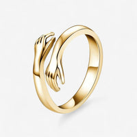 Adjustable Open Ring with Interlocking Hands