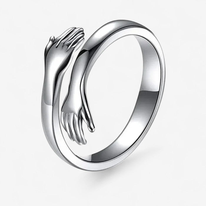 Adjustable Open Ring with Interlocking Hands