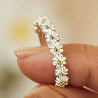 Adjustable Silver Ring with Enamel Daisy Accent