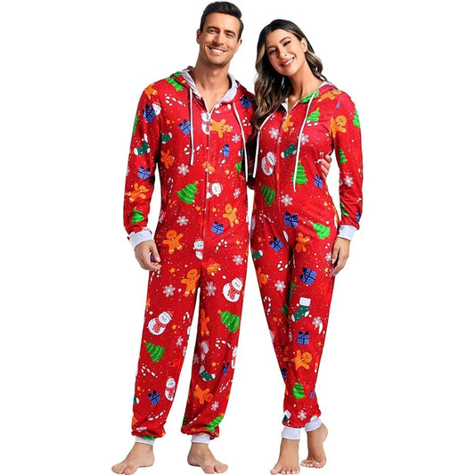 Combinaison pour adulte - Ensemble de vêtements d’intérieur de Noël assortis pour couples, avec fermeture éclair