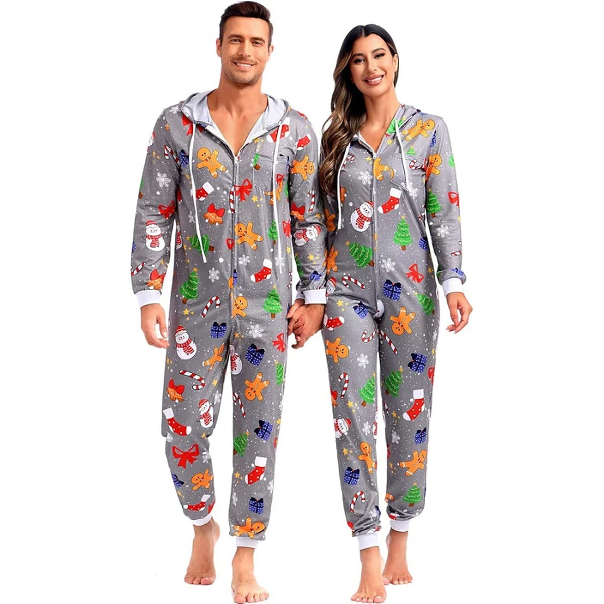 Combinaison pour adulte - Ensemble de vêtements d’intérieur de Noël assortis pour couples, avec fermeture éclair