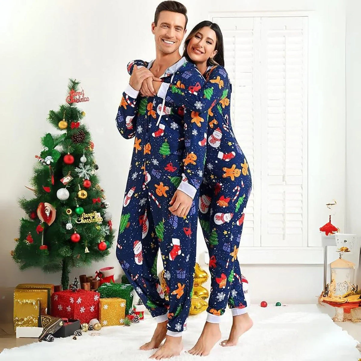 Combinaison pour adulte - Ensemble de vêtements d’intérieur de Noël assortis pour couples, avec fermeture éclair