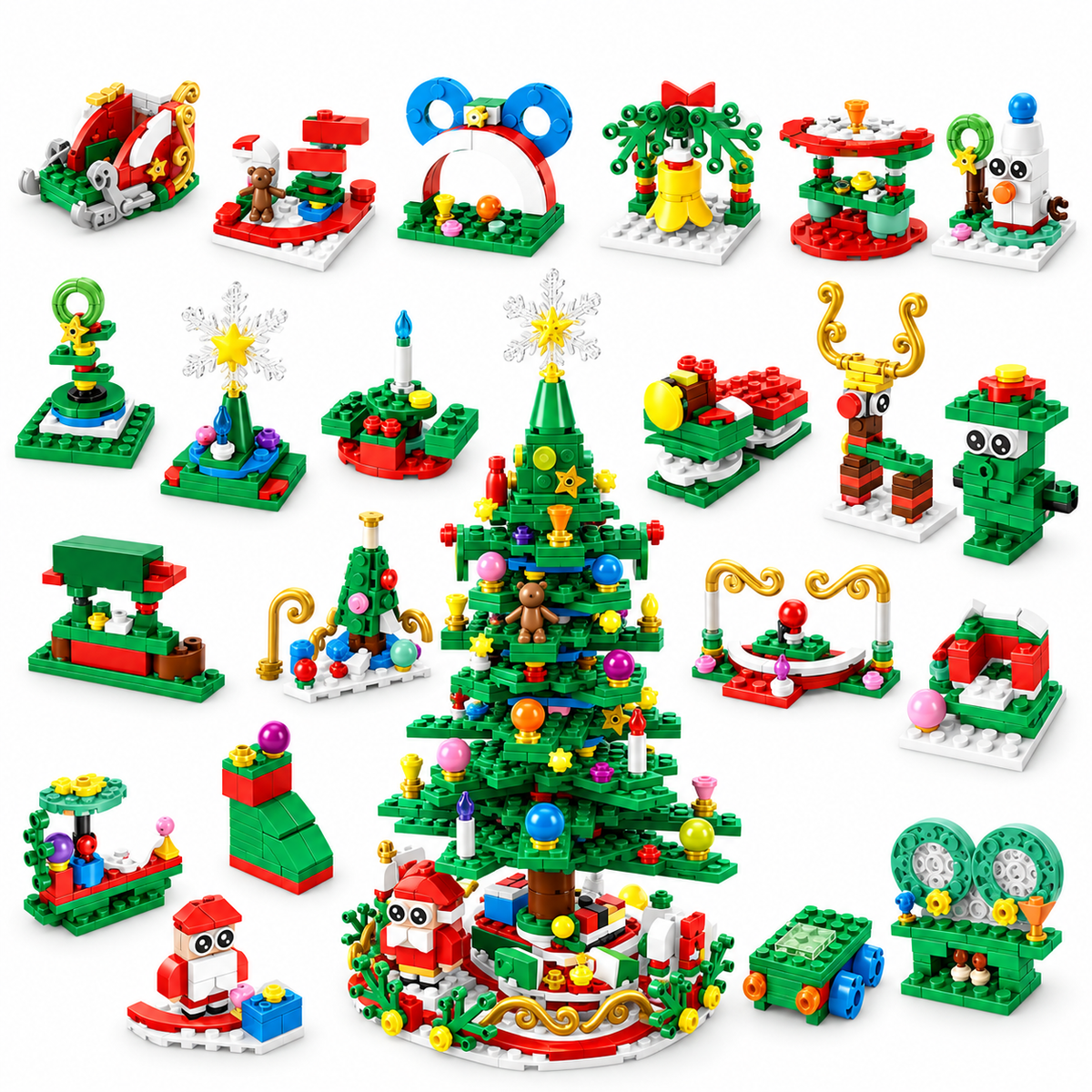 Advent Calendar with 24 Building Block Surprises and LED Christmas Tree Set