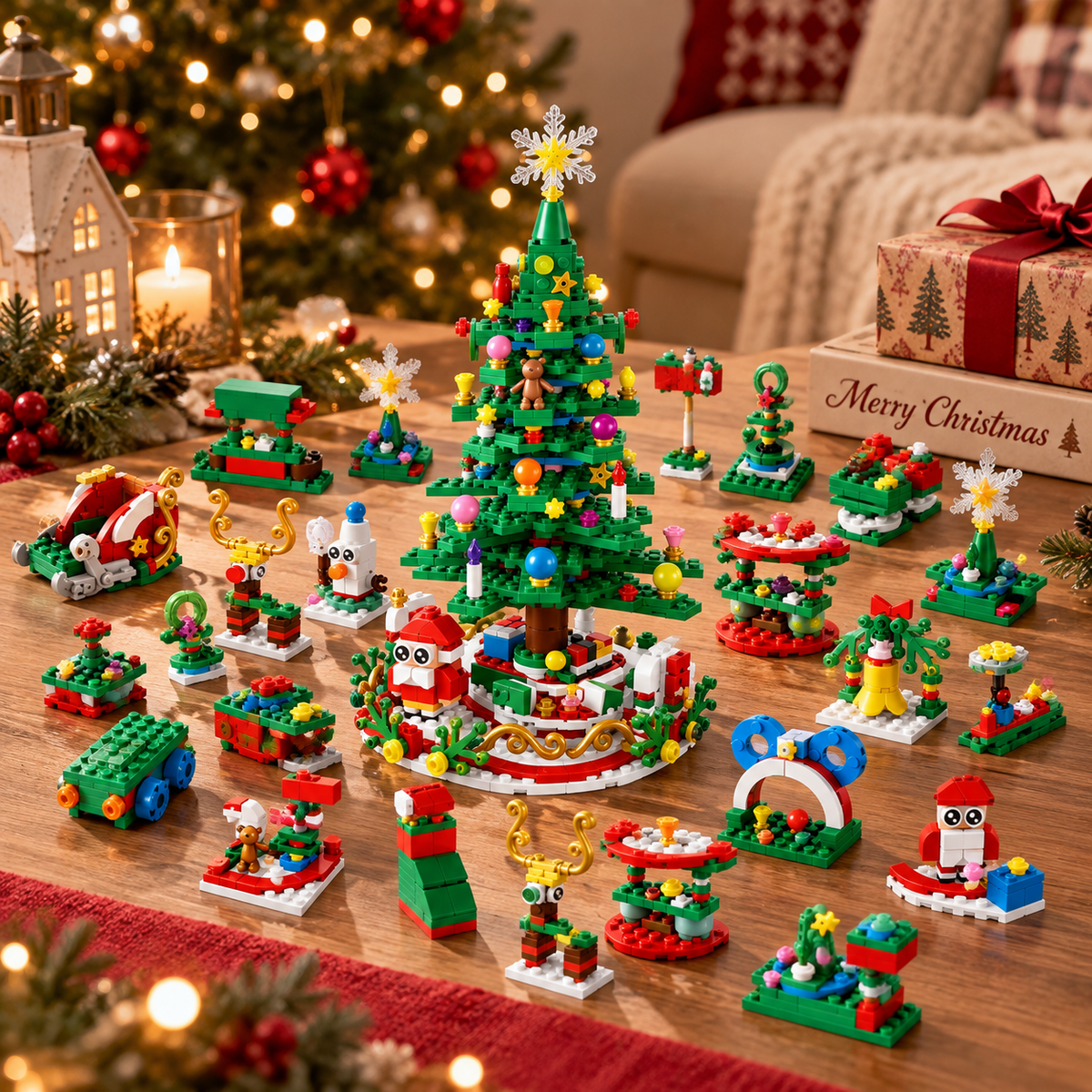 Advent Calendar with 24 Building Block Surprises and LED Christmas Tree Set