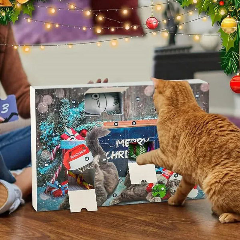 Advent Calendar with 24 Cat Toy Surprises - Christmas Countdown Seasonal Activity for Cats