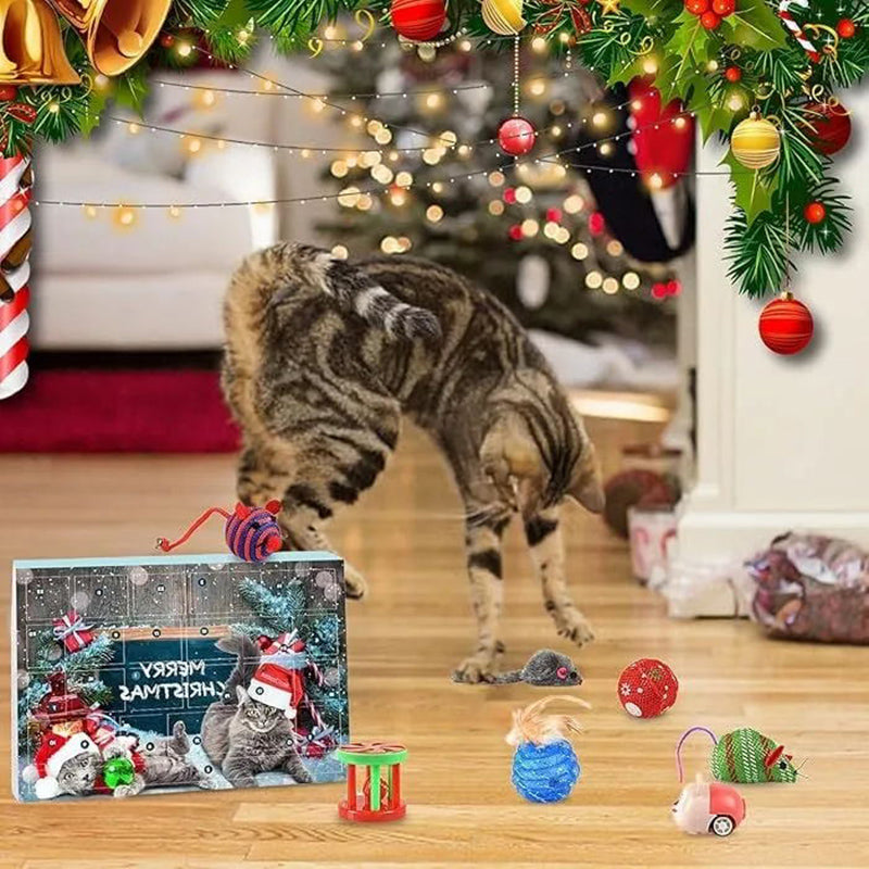 Advent Calendar with 24 Cat Toy Surprises - Christmas Countdown Seasonal Activity for Cats
