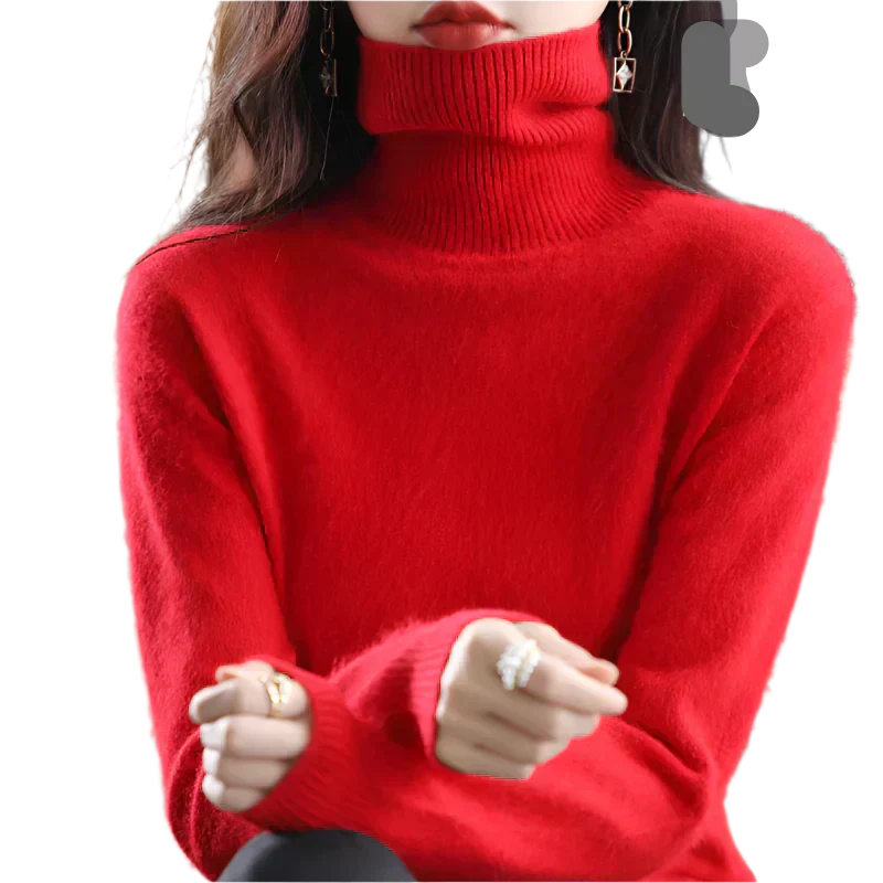 AuroraWeave 100% Cashmere Turtleneck For Women Autumn Knit