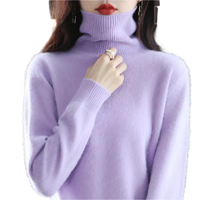AuroraWeave 100% Cashmere Turtleneck For Women Autumn Knit