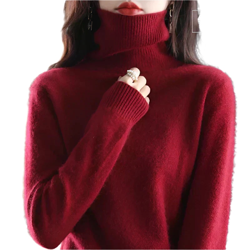 AuroraWeave 100% Cashmere Turtleneck For Women Autumn Knit