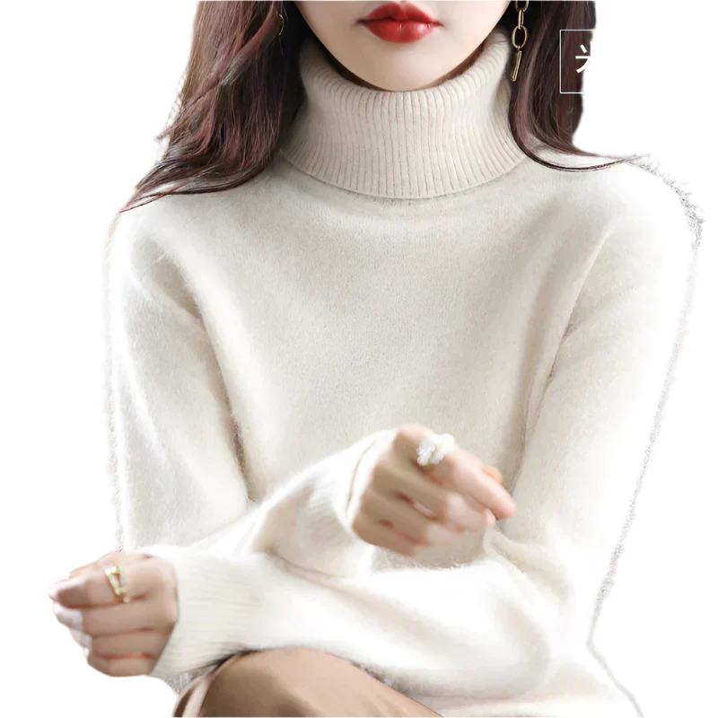 AuroraWeave 100% Cashmere Turtleneck For Women Autumn Knit