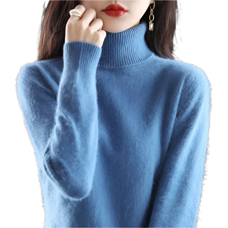 AuroraWeave 100% Cashmere Turtleneck For Women Autumn Knit