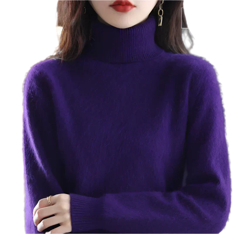 AuroraWeave 100% Cashmere Turtleneck For Women Autumn Knit