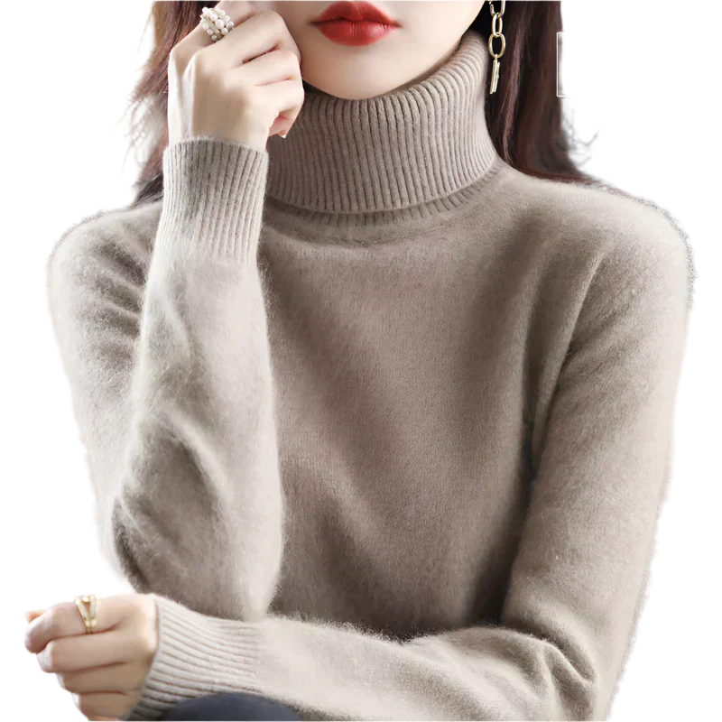 AuroraWeave 100% Cashmere Turtleneck For Women Autumn Knit