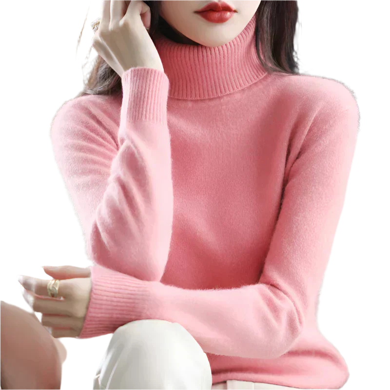 AuroraWeave 100% Cashmere Turtleneck For Women Autumn Knit