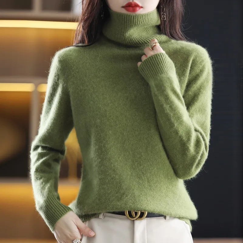 AuroraWeave 100% Cashmere Turtleneck For Women Autumn Knit