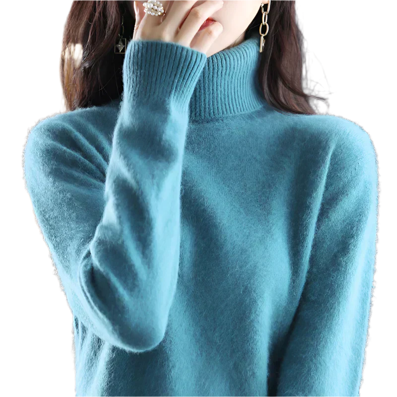 AuroraWeave 100% Cashmere Turtleneck For Women Autumn Knit