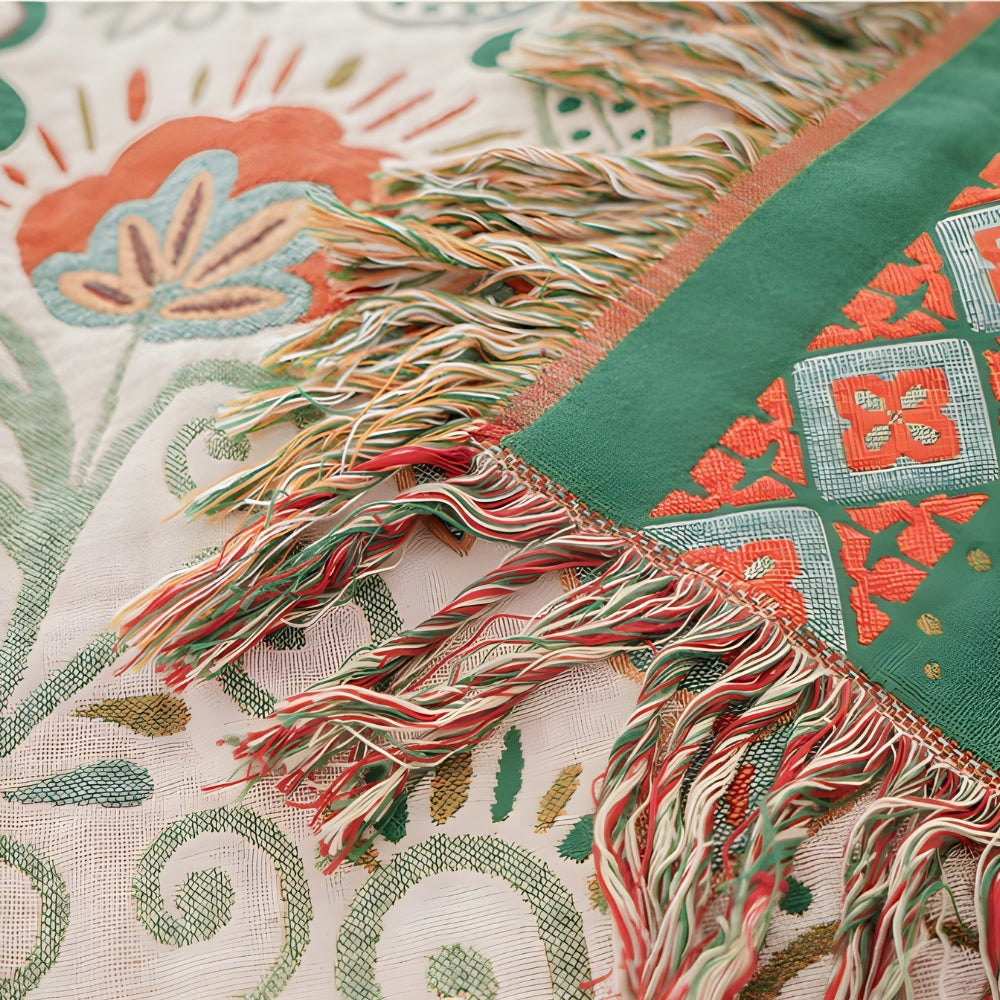Autumn Leaf Boho Reversible Cotton Blanket