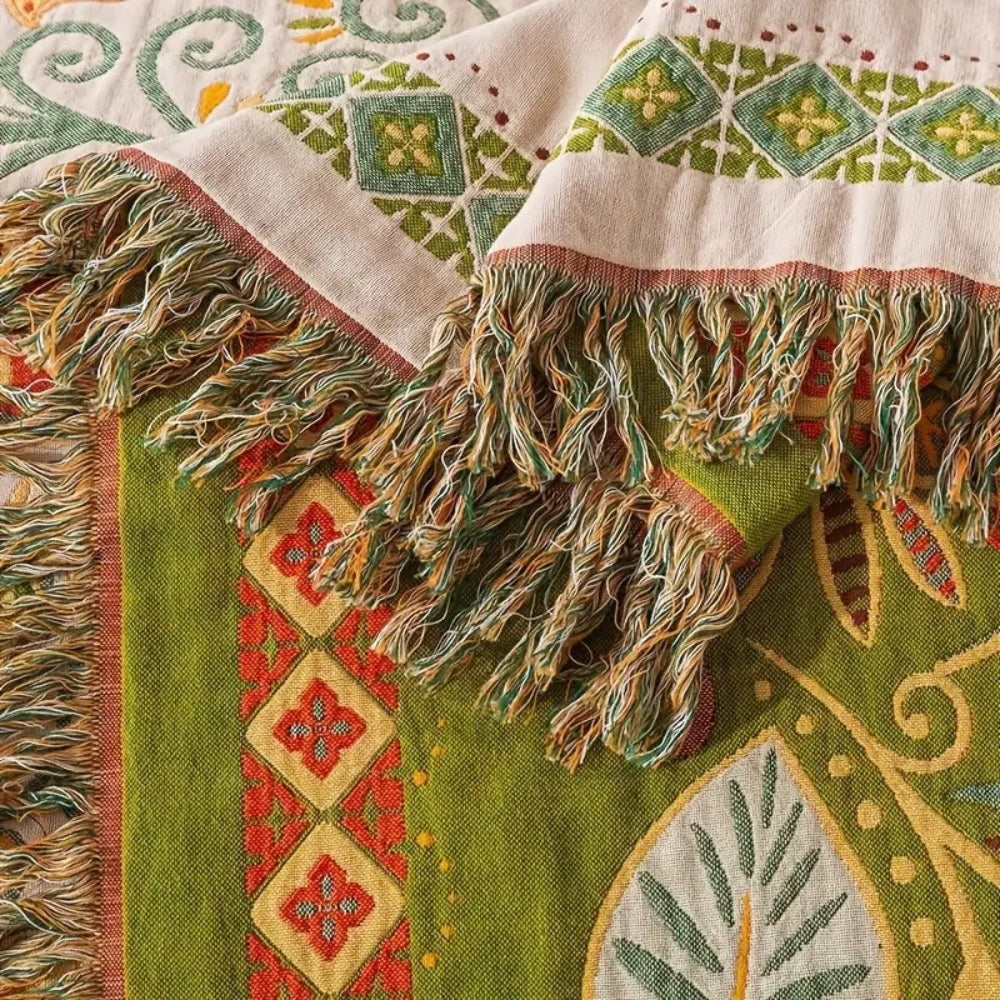 Autumn Leaf Boho Reversible Cotton Blanket