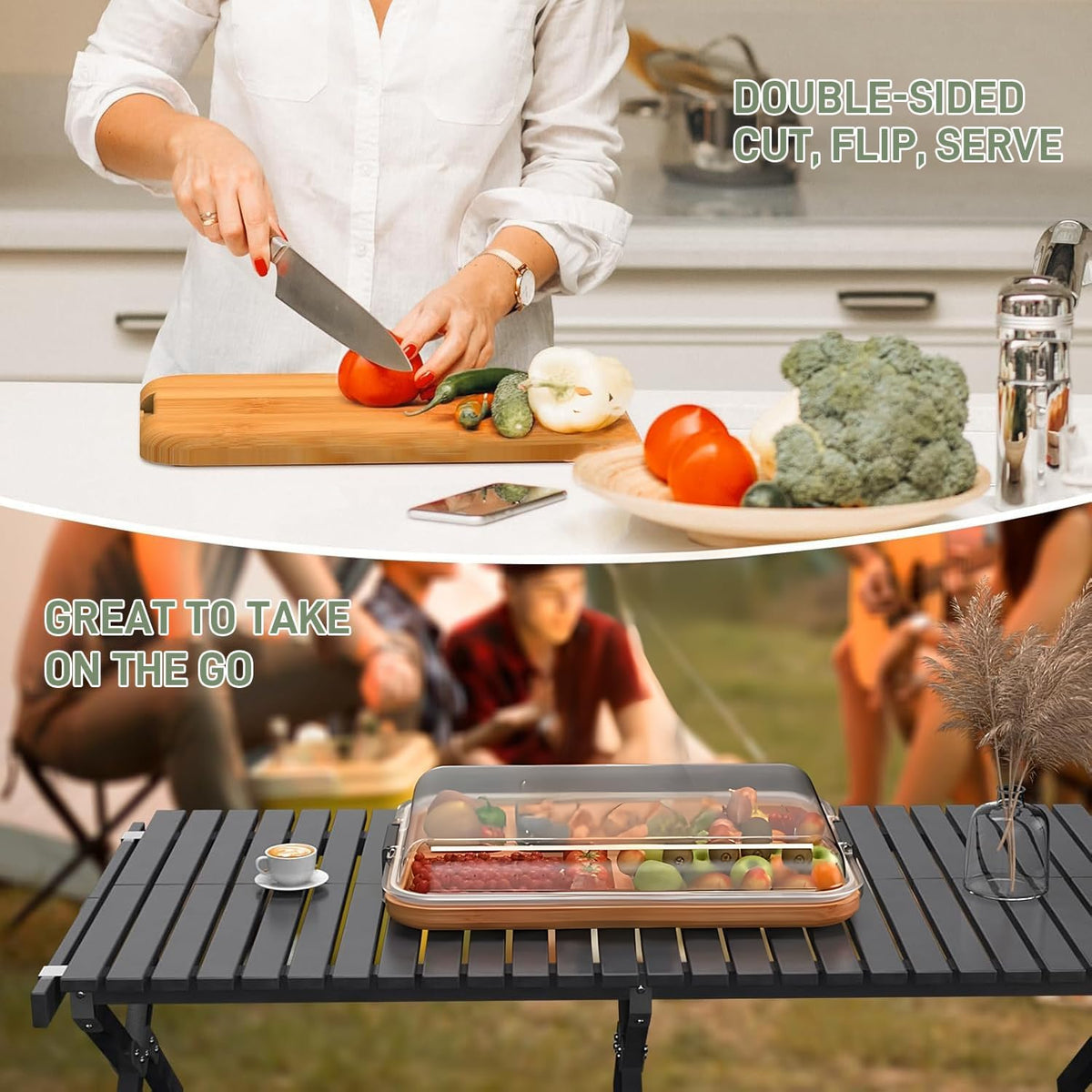 Plateau de charcuterie en bambou avec couvercle transparent verrouillable