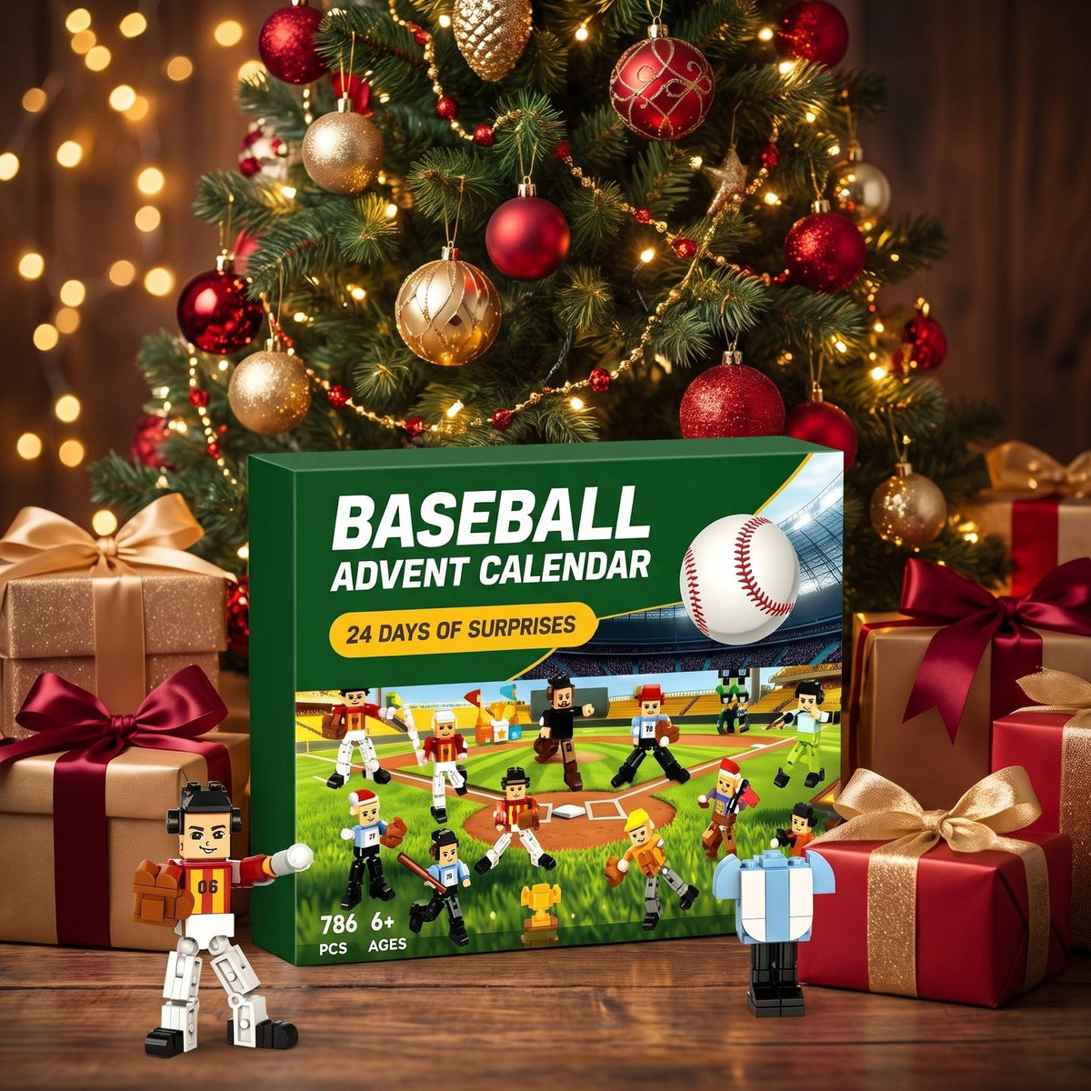 Baseball Advent Calendar, 24 Days of Brick Players and Ballpark Builds, 786 Pieces