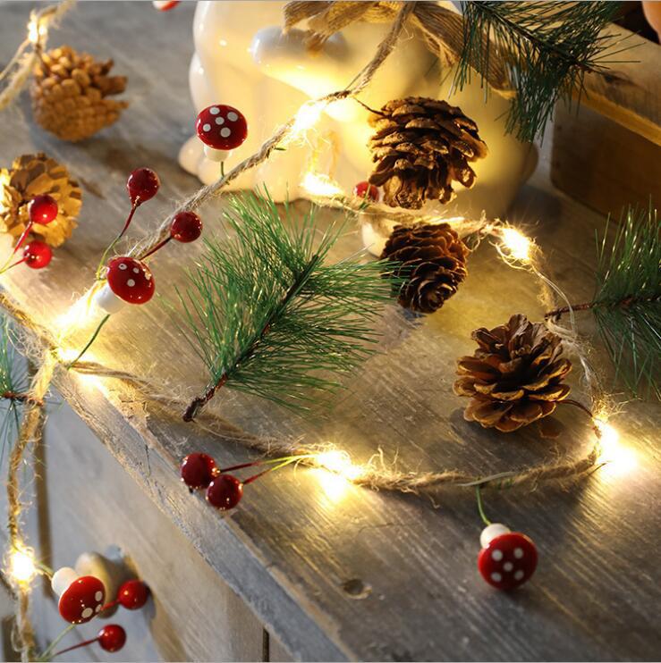 Battery Operated Warm White LED Christmas Garland String Lights with Pine Cones