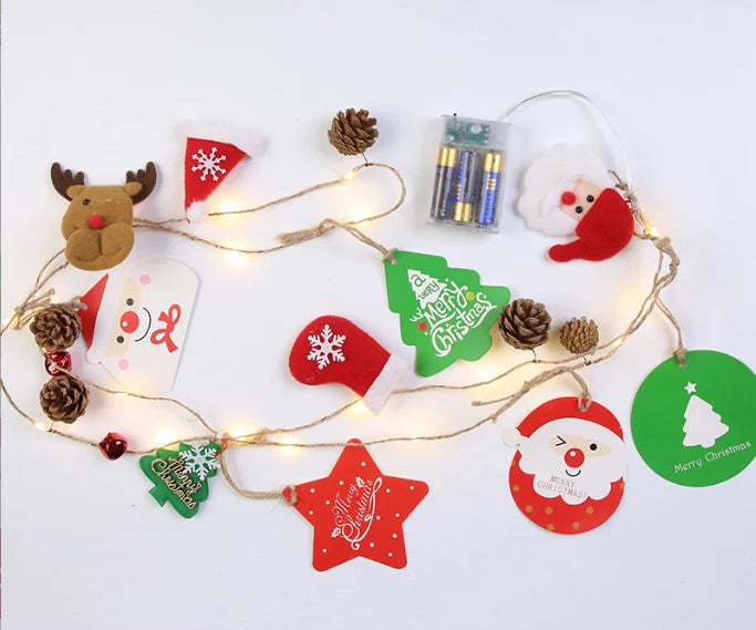 Battery Operated Warm White LED Christmas Garland String Lights with Pine Cones
