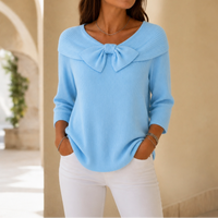 Bow-Neck Ribbed Knit Sweater