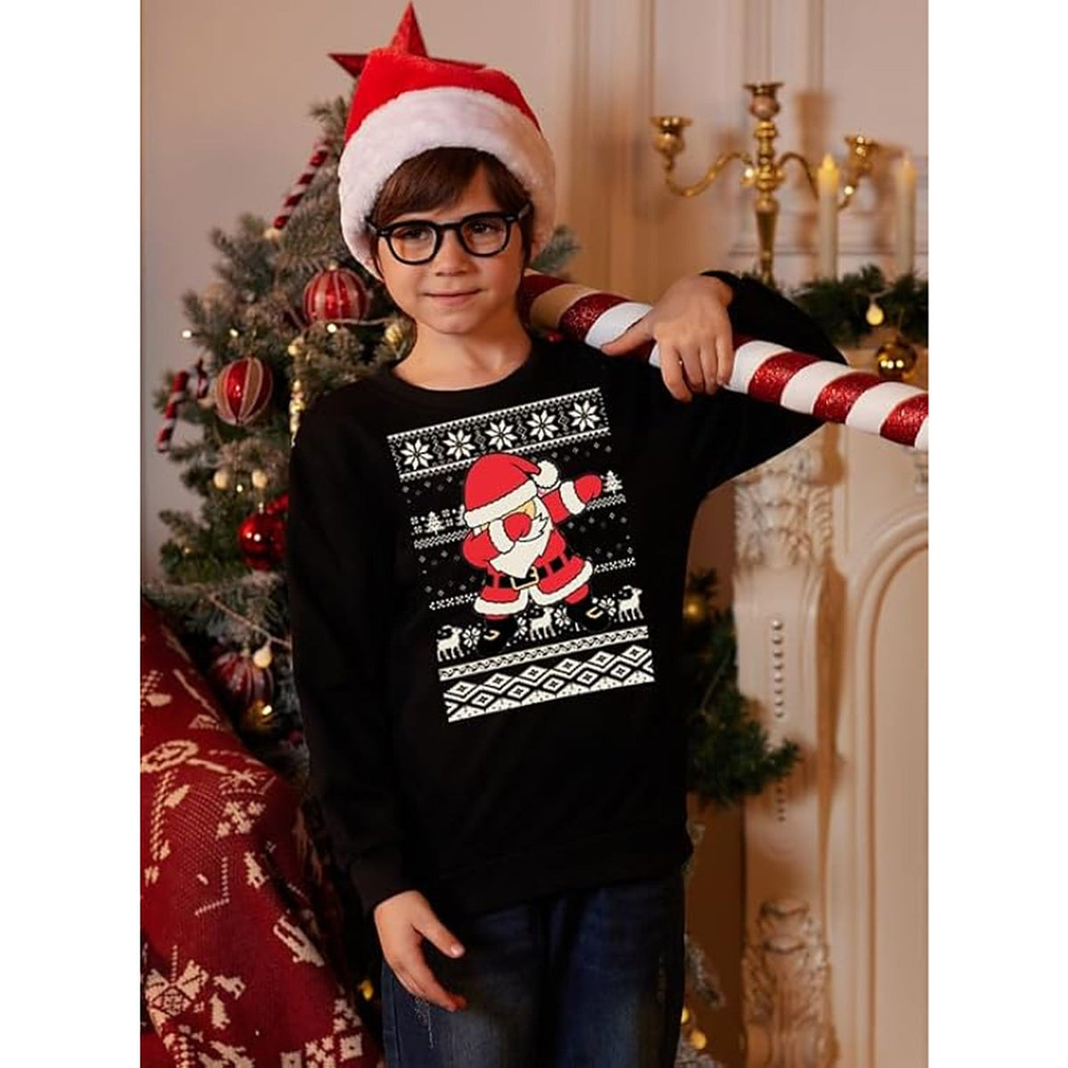 Boys' Christmas Sweater - Warm Kids' Sweater with Cheerful Santa Motif
