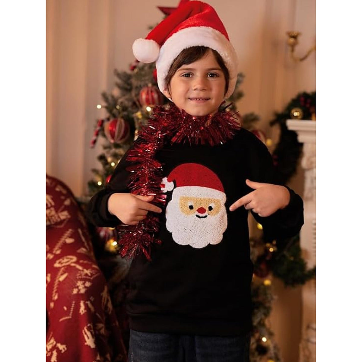 Boys' Christmas Sweater - Warm Kids' Sweater with Cheerful Santa Motif