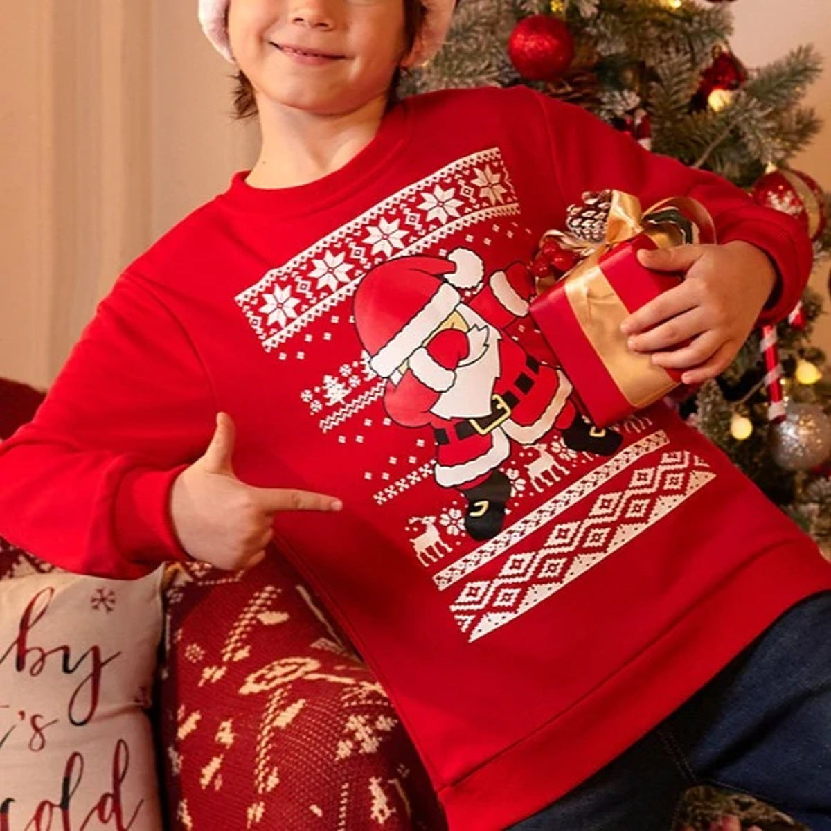 Boys' Christmas Sweater - Warm Kids' Sweater with Cheerful Santa Motif