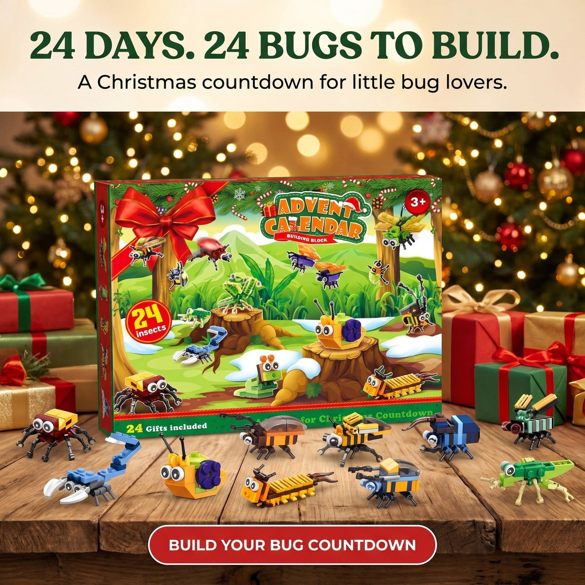 Insect Building Block Advent Calendar, 24 Bug Kits and 2 Combined Builds