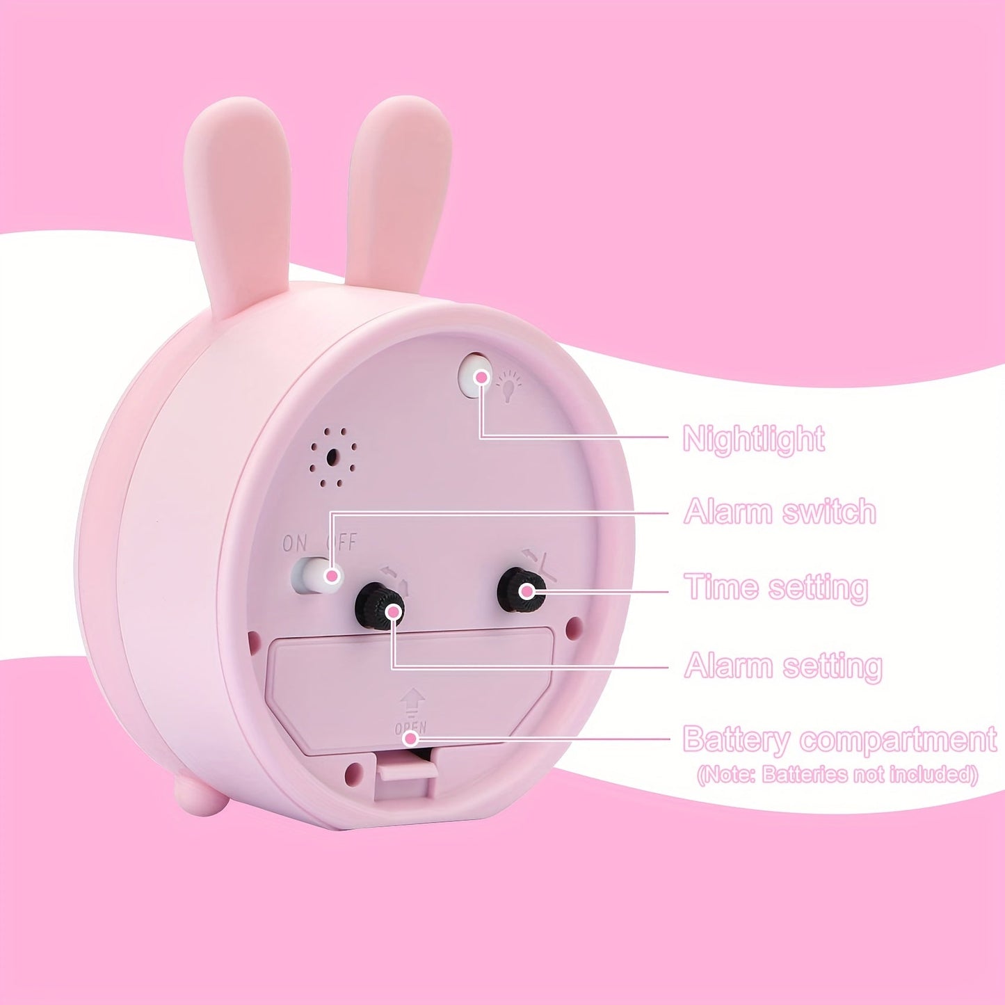 Bunny Analog Alarm Clock | Silent Movement & Night Light | Compact