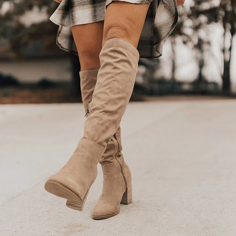 Casual Knee-High Boots with Zipper