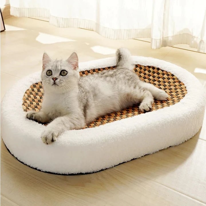 Cat Scratcher Bed and Couch with Plush Fleece Bolster and Woven Mat