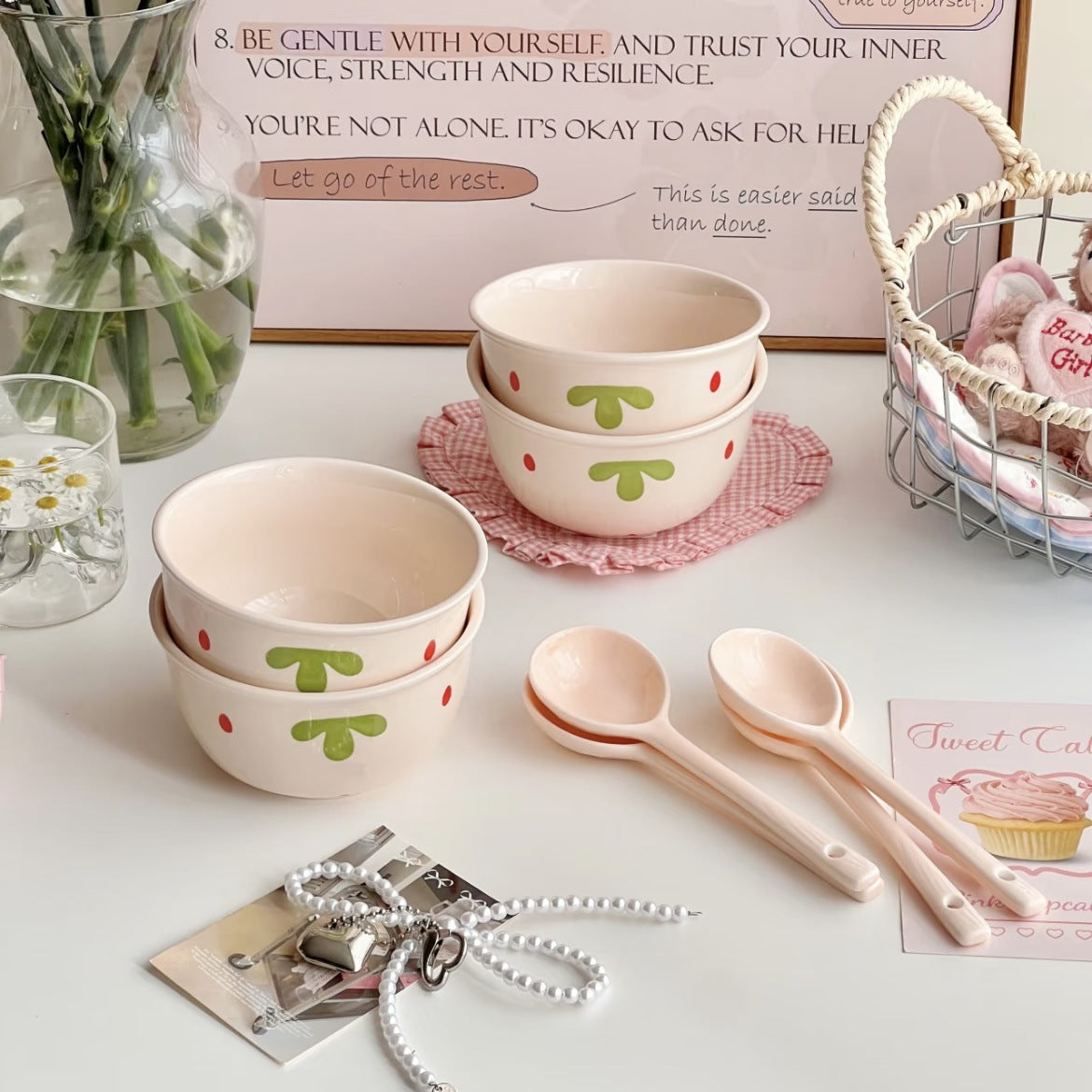 Ceramic Bowl with Strawberry Motif