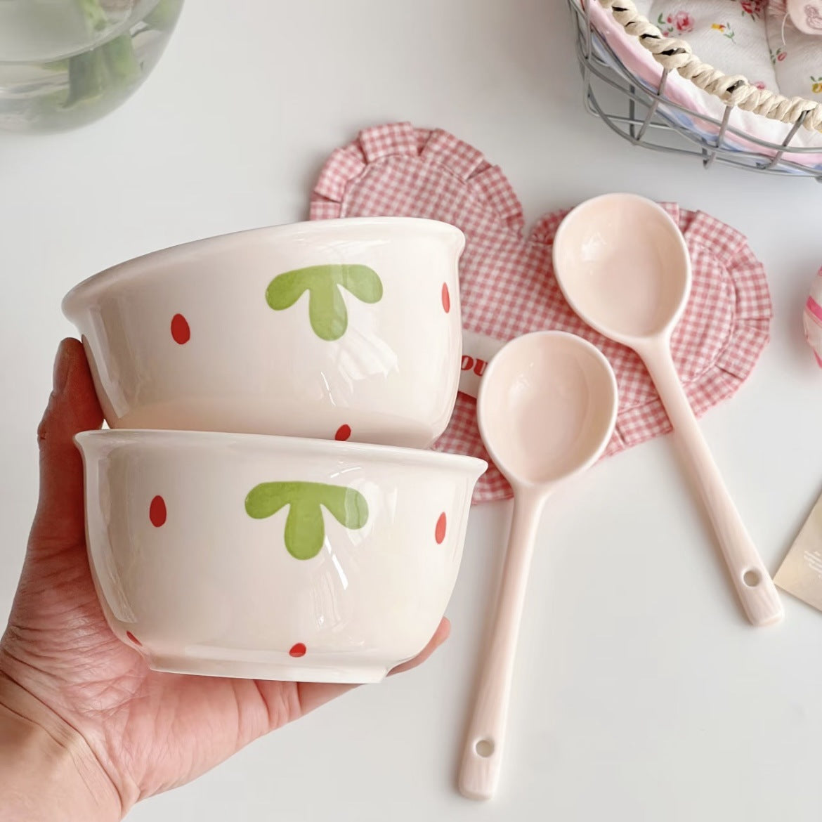 Ceramic Bowl with Strawberry Motif
