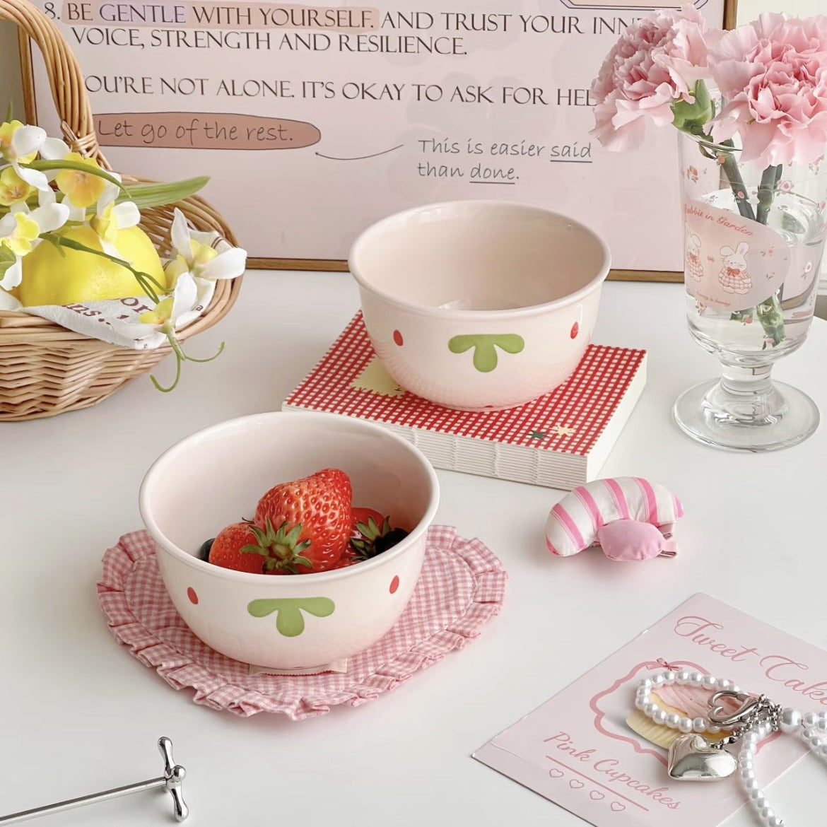 Ceramic Bowl with Strawberry Motif