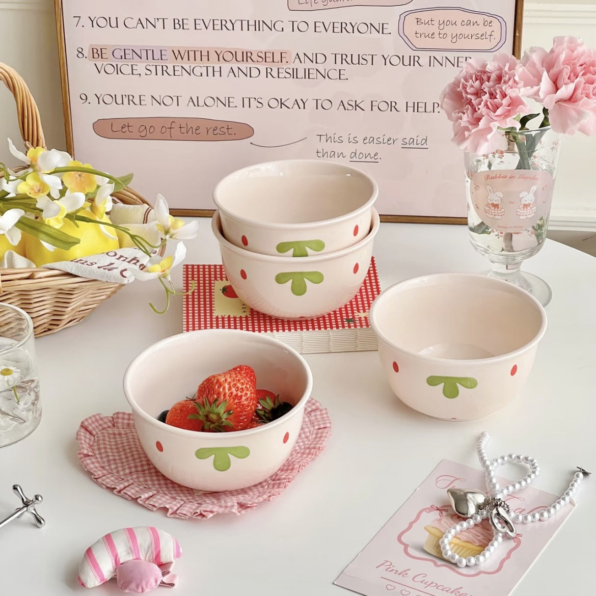 Ceramic Bowl with Strawberry Motif