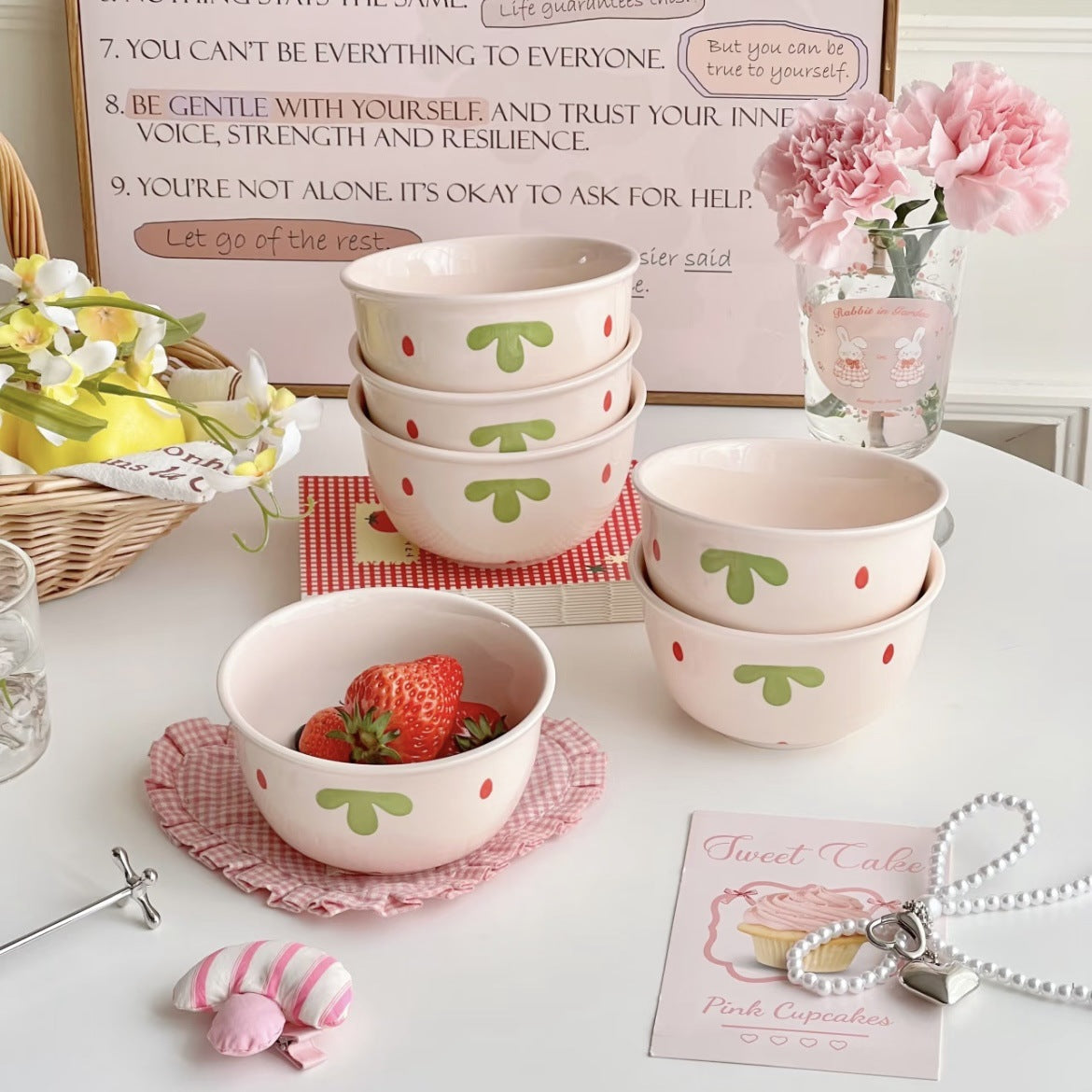 Ceramic Bowl with Strawberry Motif