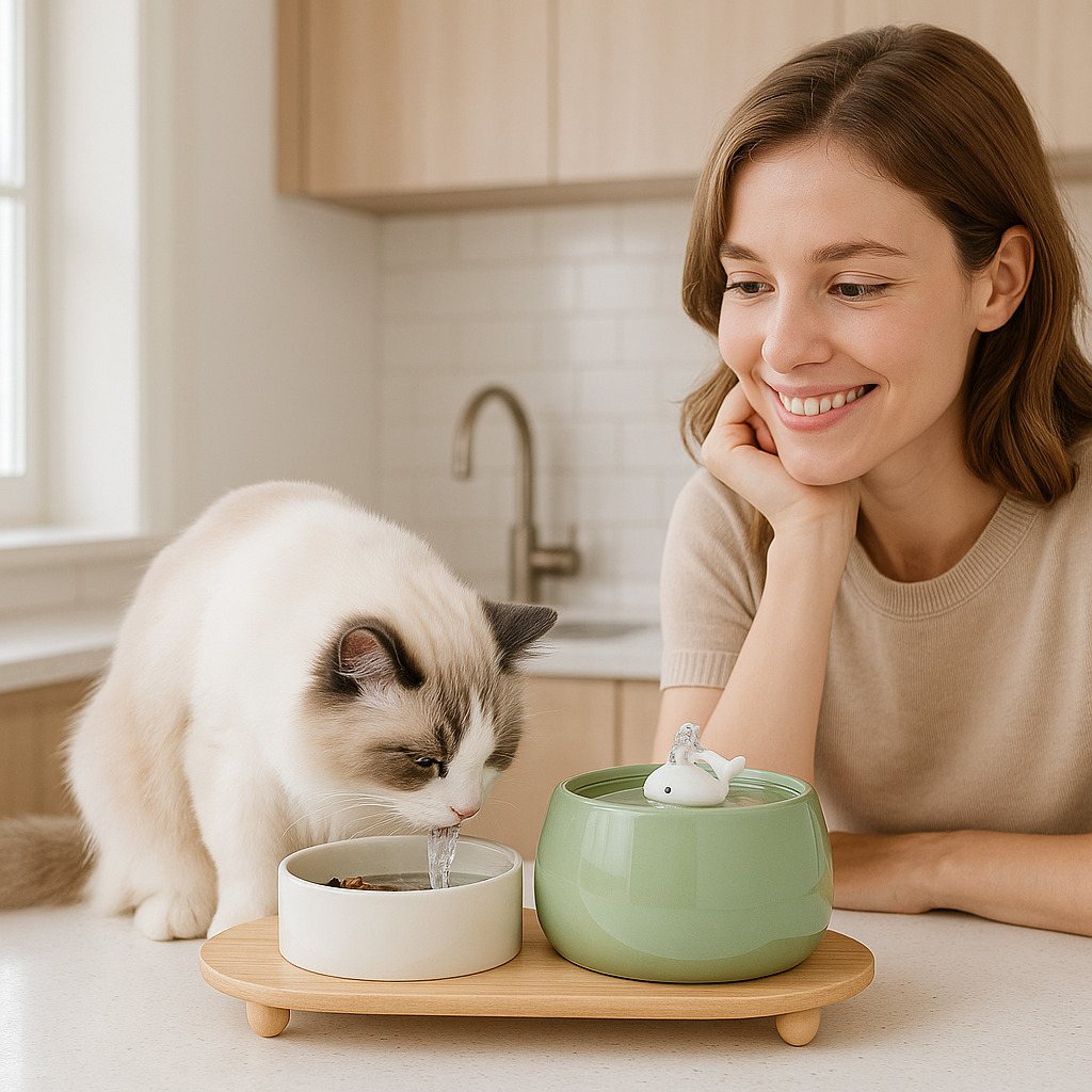 CERAMIC CAT WATER FOUNTAIN | AquaCeramic