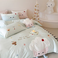 Children's Bedding Set with Embroidered Cupcake and Cloud Appliqués