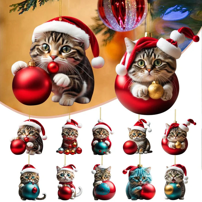 Décoration de sapin en forme de chat de Noël - Jolie décoration festive