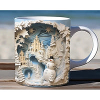 Christmas Ceramic Coffee Mug with 3D Snowman Illusion Print and C-Handle
