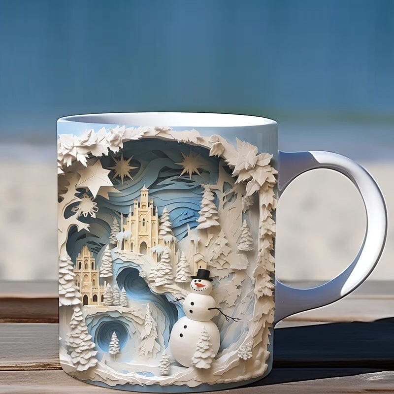 Christmas Ceramic Coffee Mug with 3D Snowman Illusion Print and C-Handle