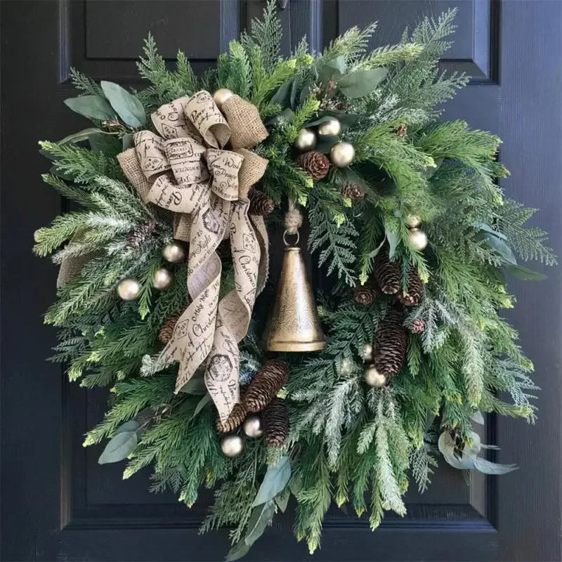 Christmas Door Wreath with Pinecones and Jute Bow