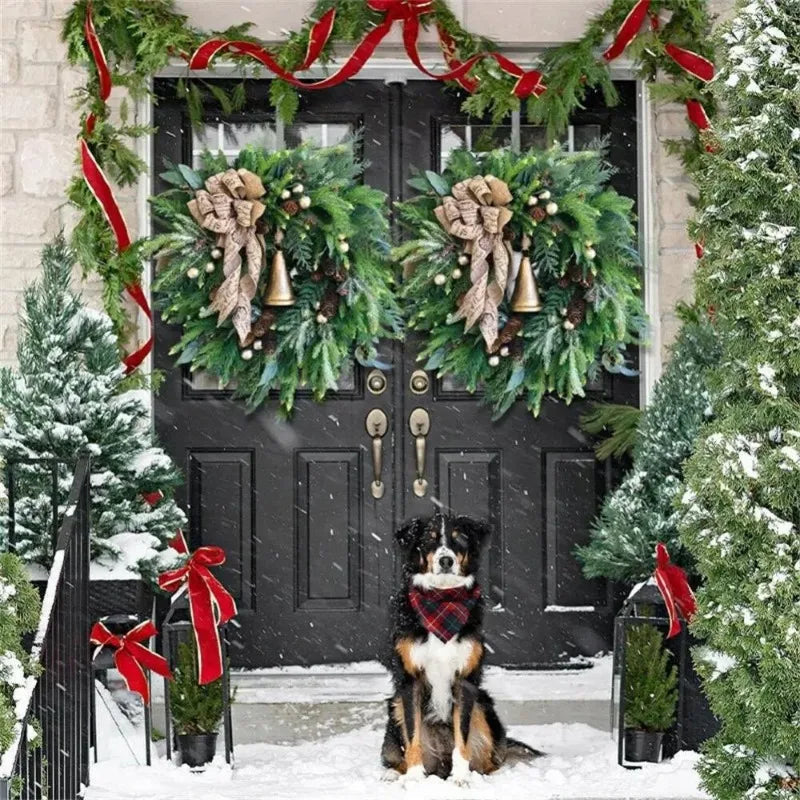 Christmas Door Wreath with Pinecones and Jute Bow