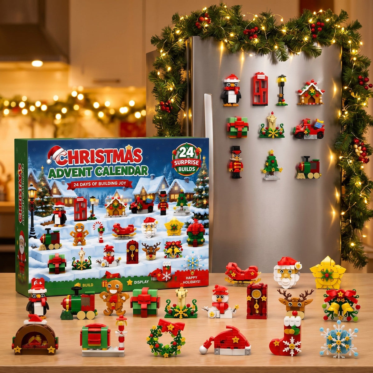 Fridge Magnet Advent Calendar, 24 Christmas Brick Builds for the Kitchen