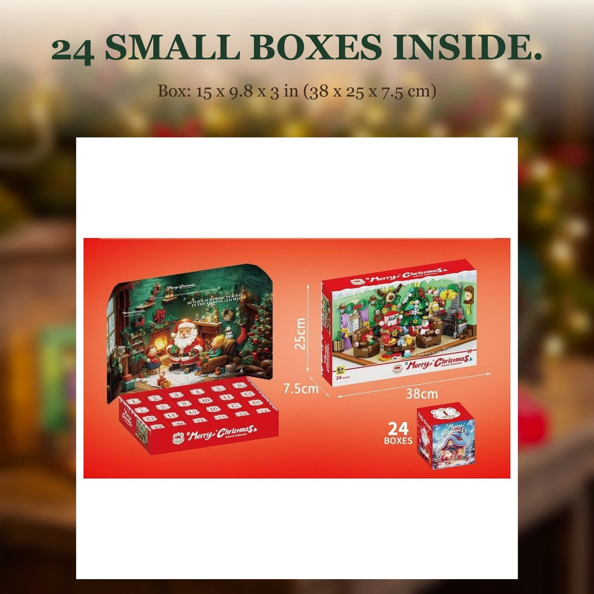 Christmas Room Building Block Advent Calendar, 24 Boxes, 669 Pieces