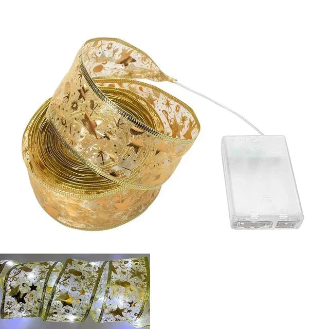 Lumières ruban de Noël – guirlande LED avec ruban en organza pour sapin de Noël, 6 styles