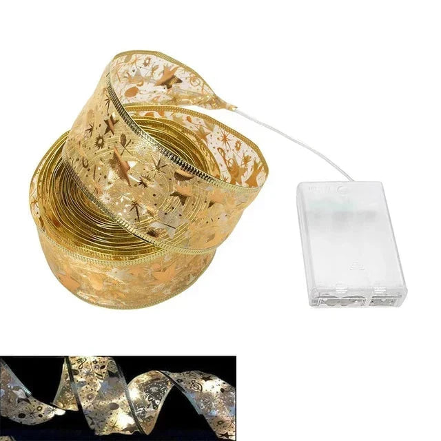 Lumières ruban de Noël – guirlande LED avec ruban en organza pour sapin de Noël, 6 styles